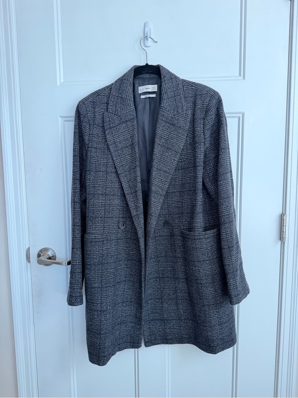 Mango Gray Plaid Long Blazer